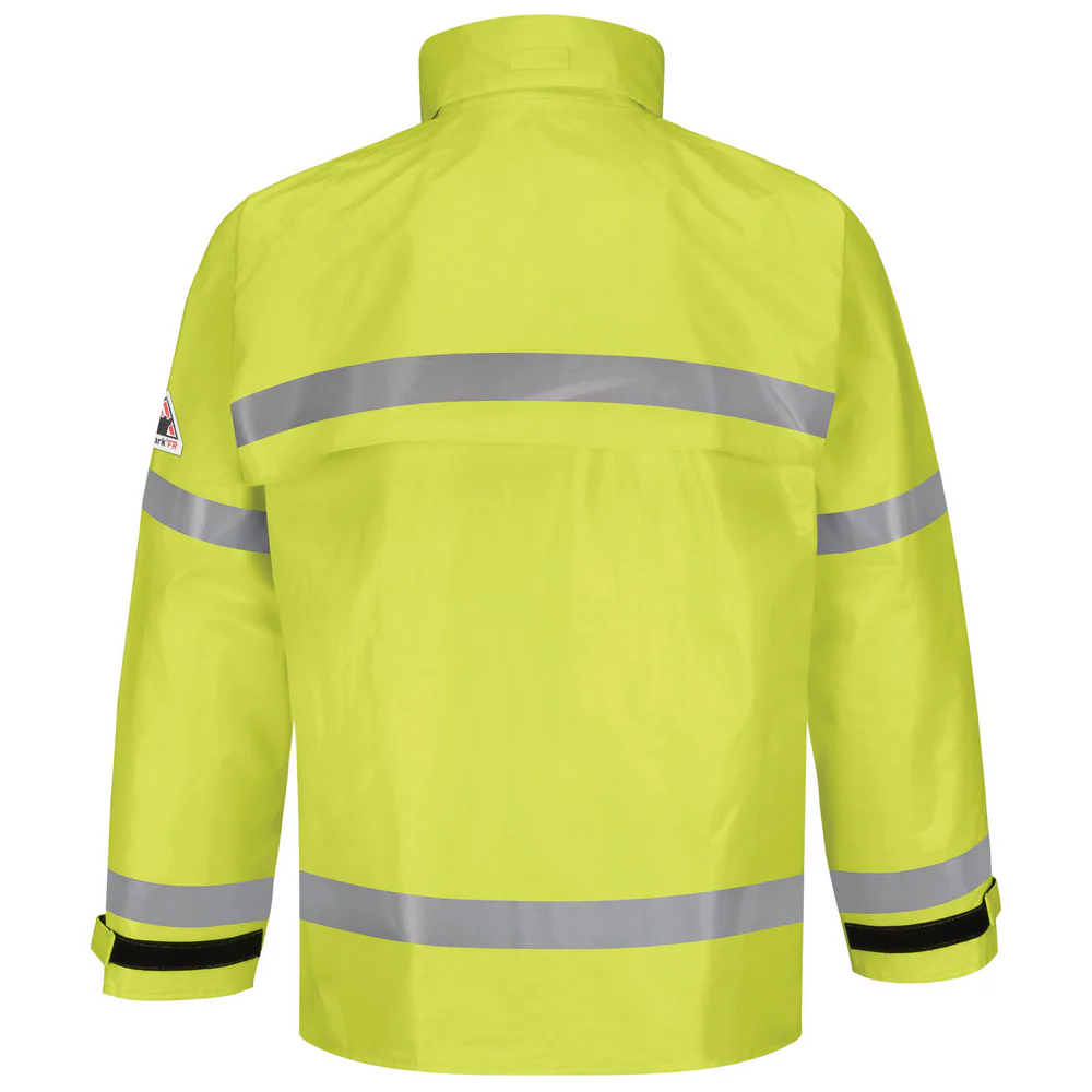 HI-VISIBILITY FR RAIN JACKET WITH HOOD - YE-Yellow Green | Bulwark JXN6 - Image 2