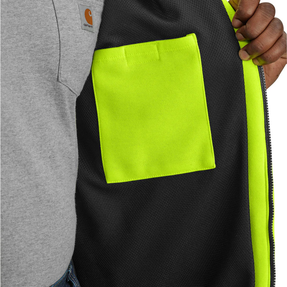 High-Visibility Rain Defender Loose Fit Midweight Thermal-Lined Full-Zip Class 3 Sweatshirt - BLM-Brite Lime | Carhartt 104988 - Image 4