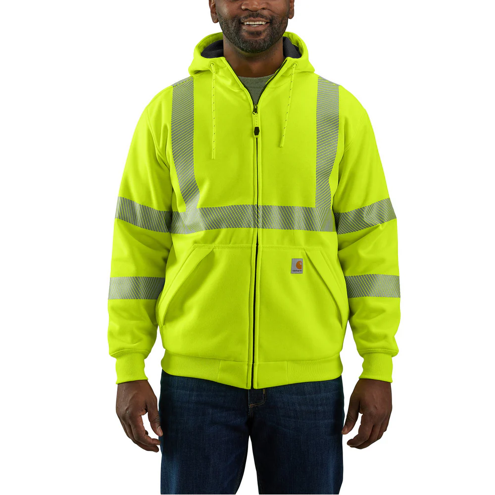 High-Visibility Rain Defender Loose Fit Midweight Thermal-Lined Full-Zip Class 3 Sweatshirt - BLM-Brite Lime | Carhartt 104988 - Image 6