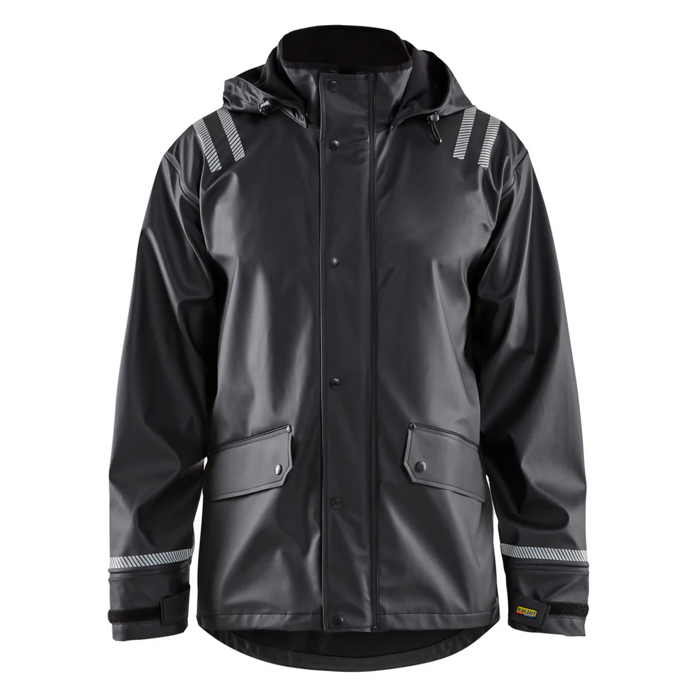 HOODED RAIN JACKET WITH REFLECTIVE DETAILS - 9900-Black | Blaklader 43172003