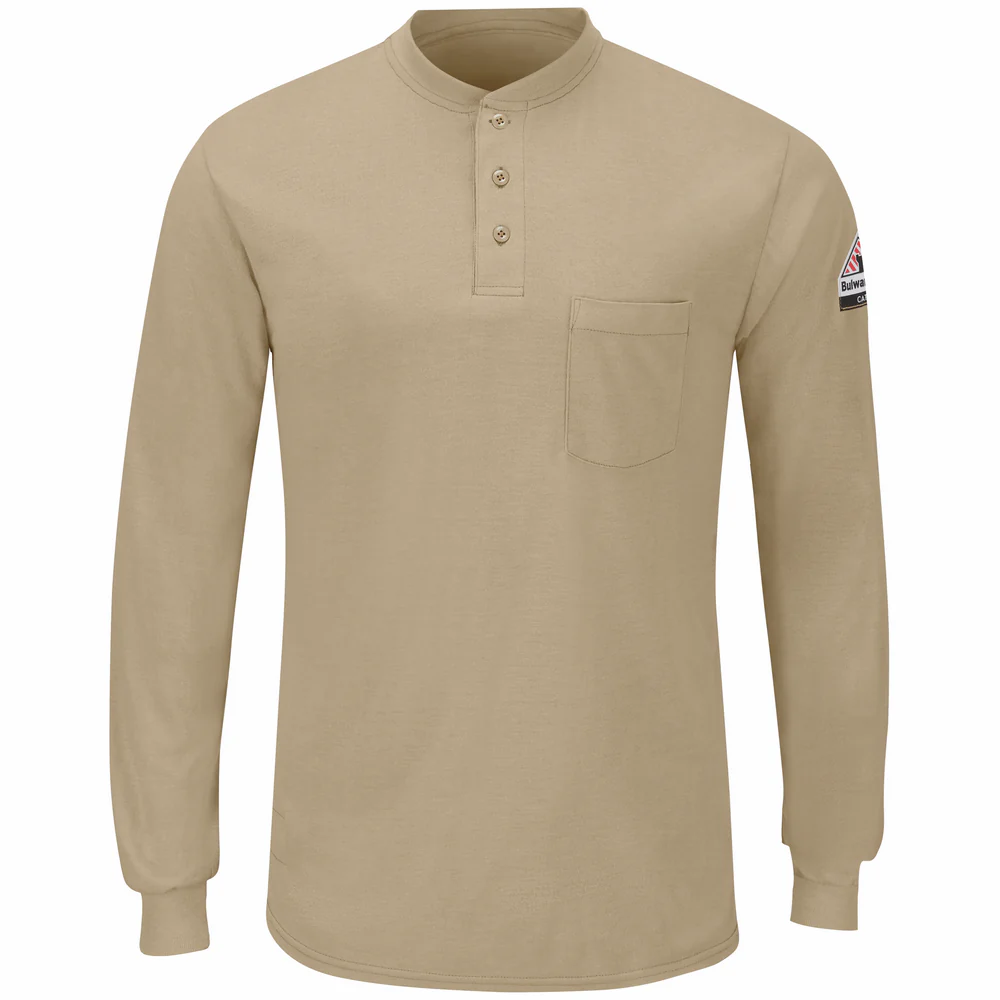 LONG SLEEVE FR HENLEY SHIRT - KH-Khaki | Bulwark SML8