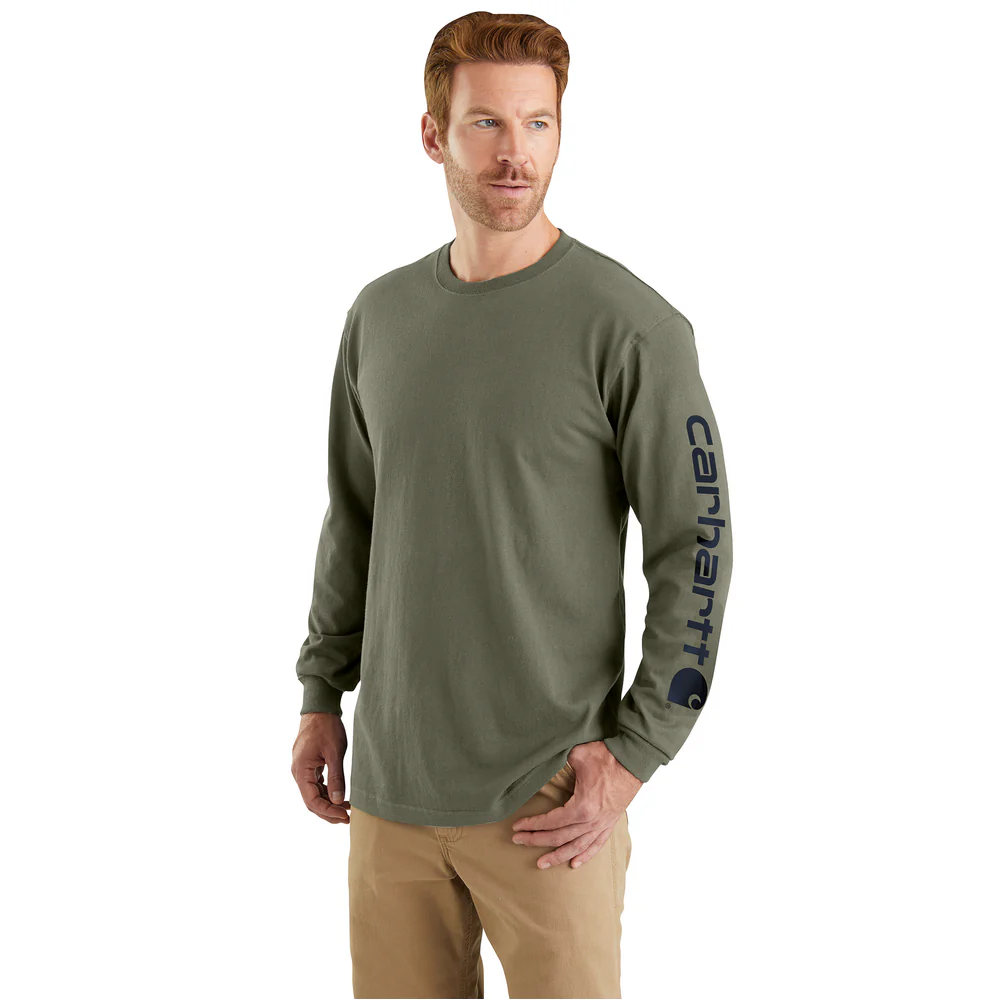 Loose Fit Heavyweight Long-Sleeve Logo Sleeve Graphic T-Shirt - DOV-Dusty Olive | Carhartt K231 - Image 2