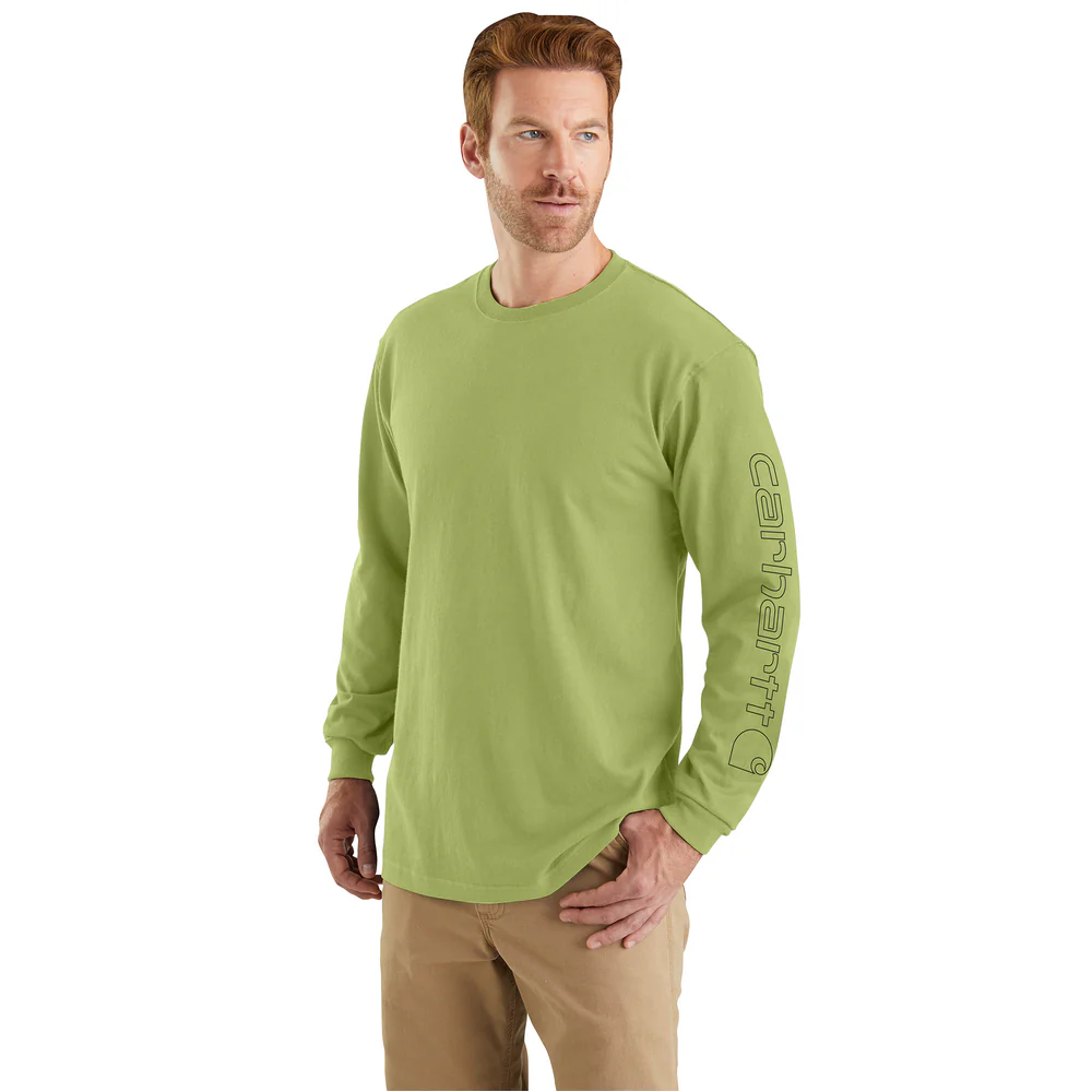 Loose Fit Heavyweight Long-Sleeve Logo Sleeve Graphic T-Shirt - GJ7-Algae Green | Carhartt K231 - Image 3
