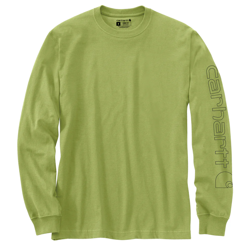 Loose Fit Heavyweight Long-Sleeve Logo Sleeve Graphic T-Shirt - GJ7-Algae Green | Carhartt K231 - Image 4