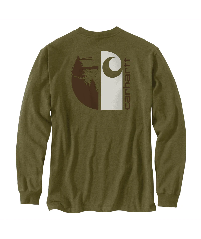 Loose Fit Heavyweight Long-Sleeve Pocket Outdoor T-Shirt - GL8-Dark Bronzed Green Heather | Carhartt 107176