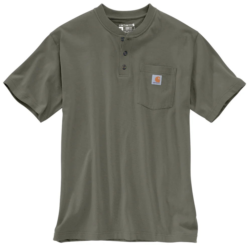 Loose Fit Heavyweight Short-Sleeve Pocket Henley T-Shirt - DOV-Dusty Olive | Carhartt K84 - Image 2