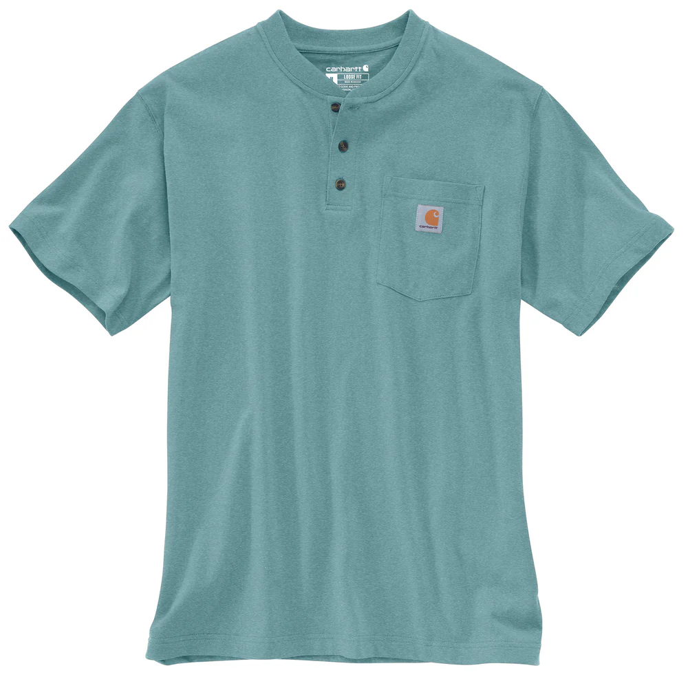 Loose Fit Heavyweight Short-Sleeve Pocket Henley T-Shirt - HL1-Summer Blue Heather | Carhartt K84 - Image 2