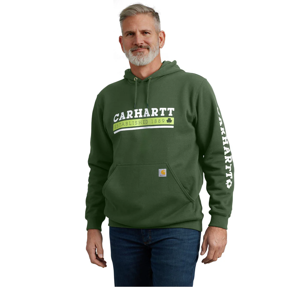 Loose Fit Midweight Hooded Shamrock Graphic Sweatshirt - GI5-Forestry Green | Carhartt 106751 - Image 4