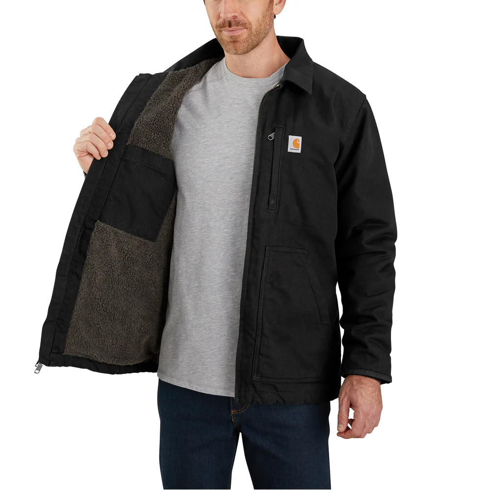 Loose Fit Washed Duck Sherpa-Lined Coat - BLK-Black | Carhartt 104293