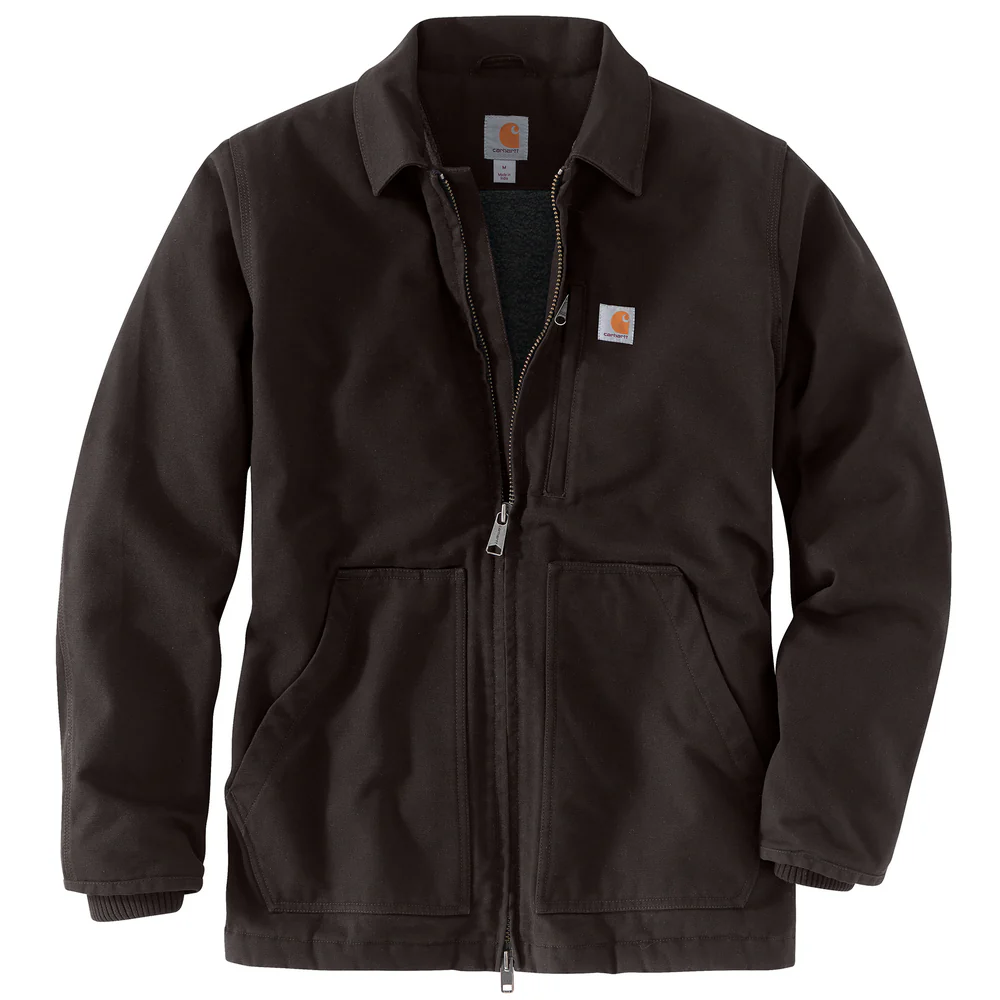 Loose Fit Washed Duck Sherpa-Lined Coat - DKB-Dark Brown | Carhartt 104293 - Image 2
