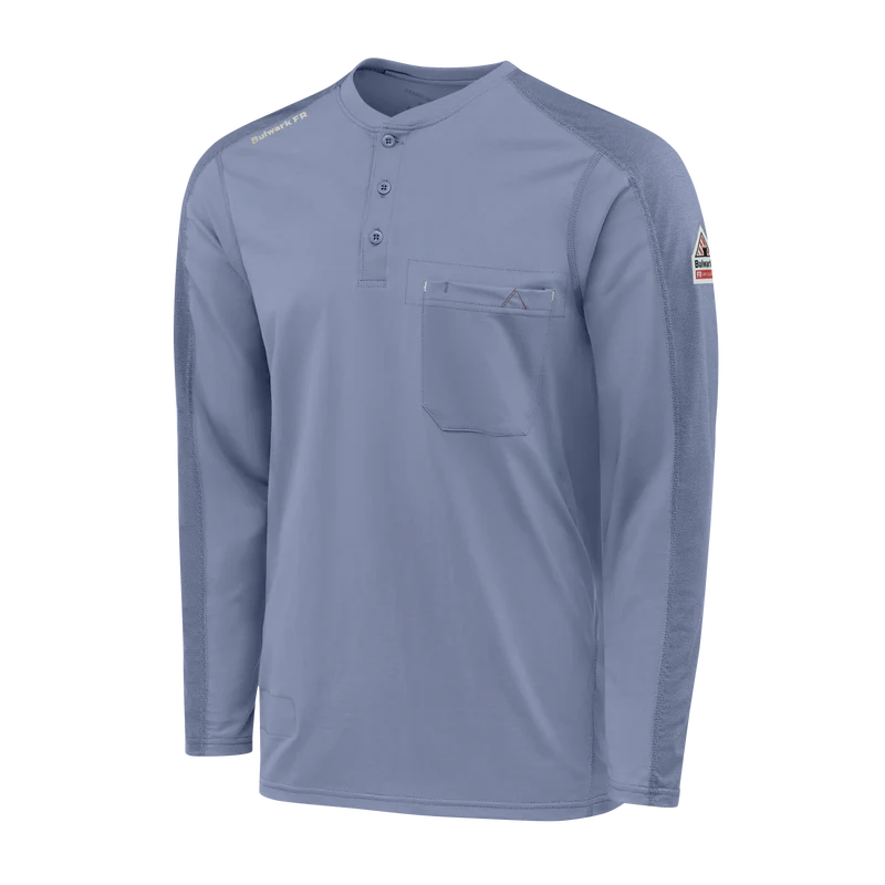 Men's Flex Knit Henley - LB-Light Blue | Bulwark STL2