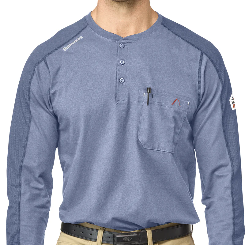 Men's Flex Knit Henley - LB-Light Blue | Bulwark STL2 - Image 3