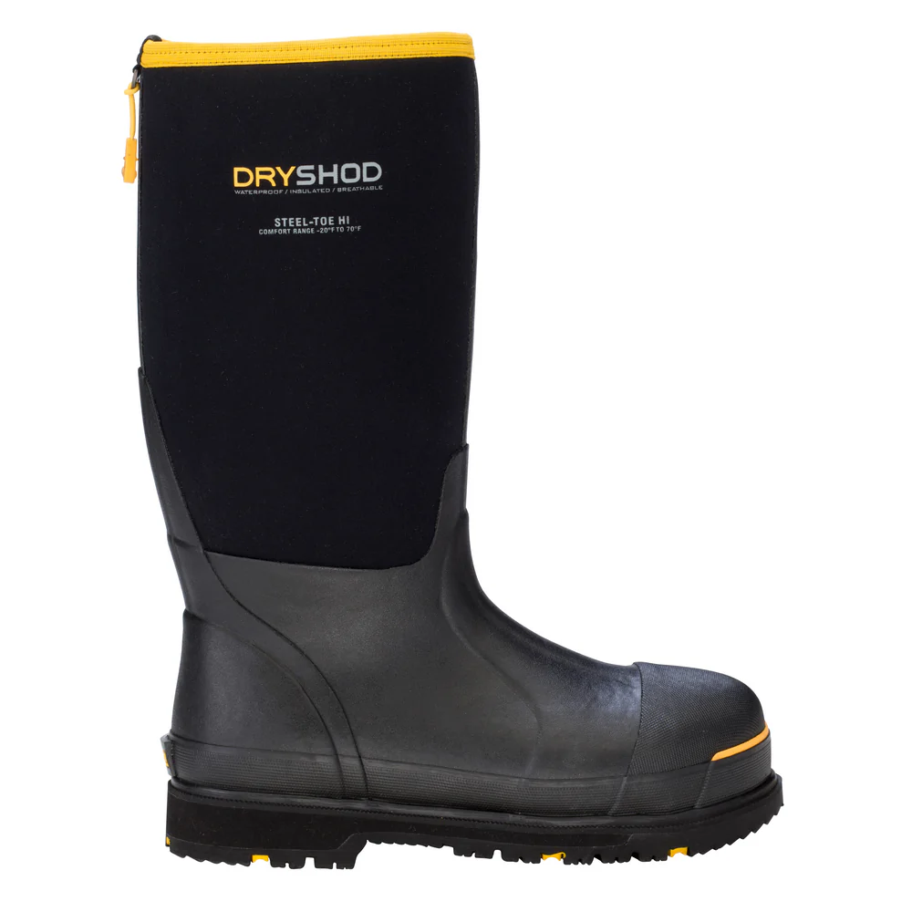 MEN'S STEEL TOE HI BOOT - BK-Black & Yellow | Dryshod STTUHBK