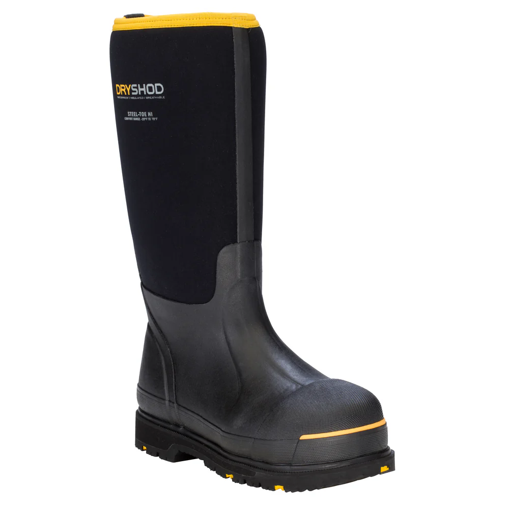 MEN'S STEEL TOE HI BOOT - BK-Black & Yellow | Dryshod STTUHBK - Image 3