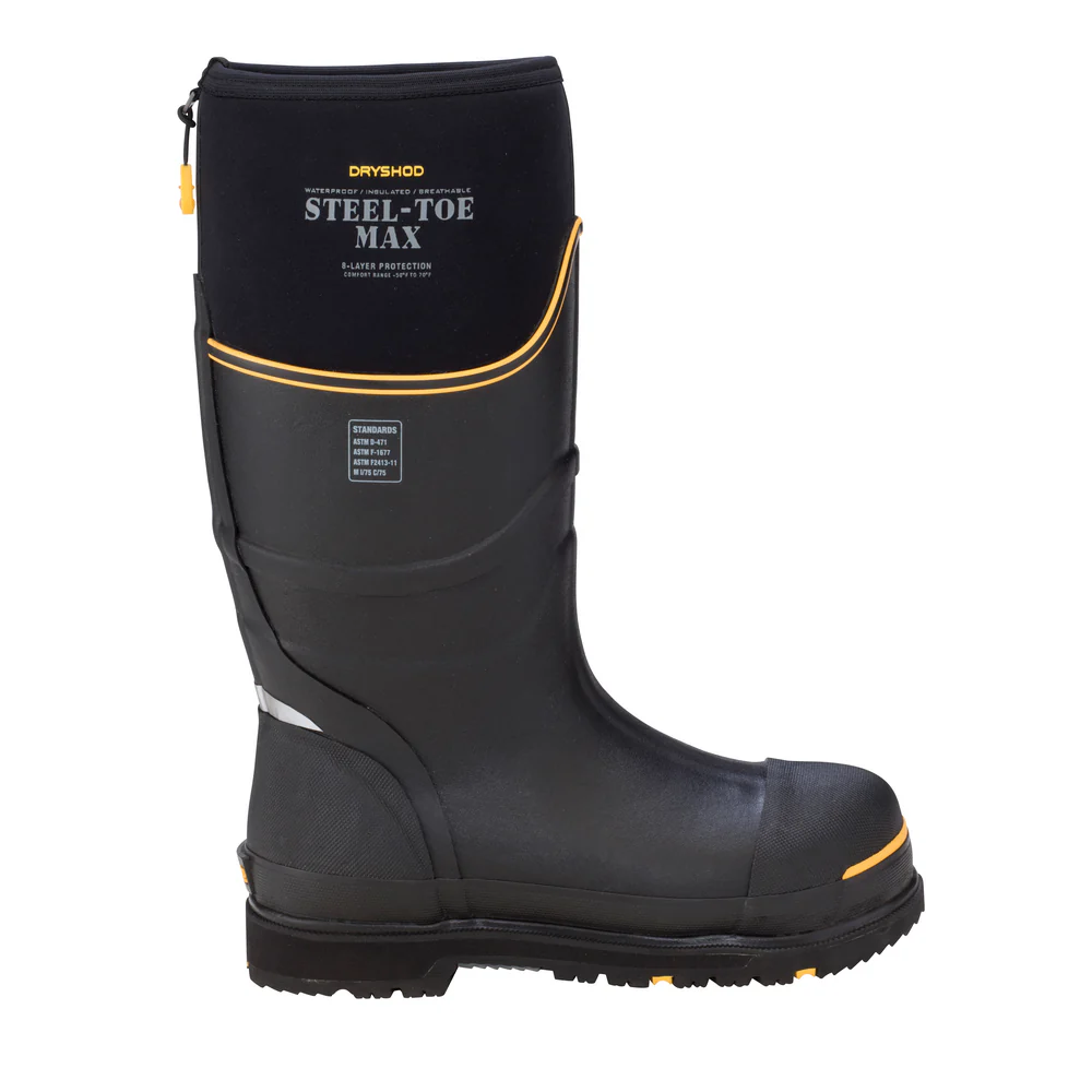 MEN'S STEEL TOE MAX BOOT - BK-Black & Yellow | Dryshod STMUHBK
