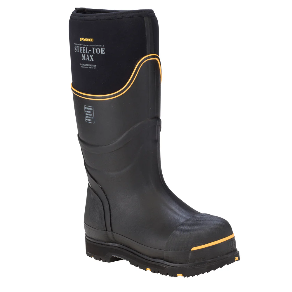 MEN'S STEEL TOE MAX BOOT - BK-Black & Yellow | Dryshod STMUHBK - Image 3