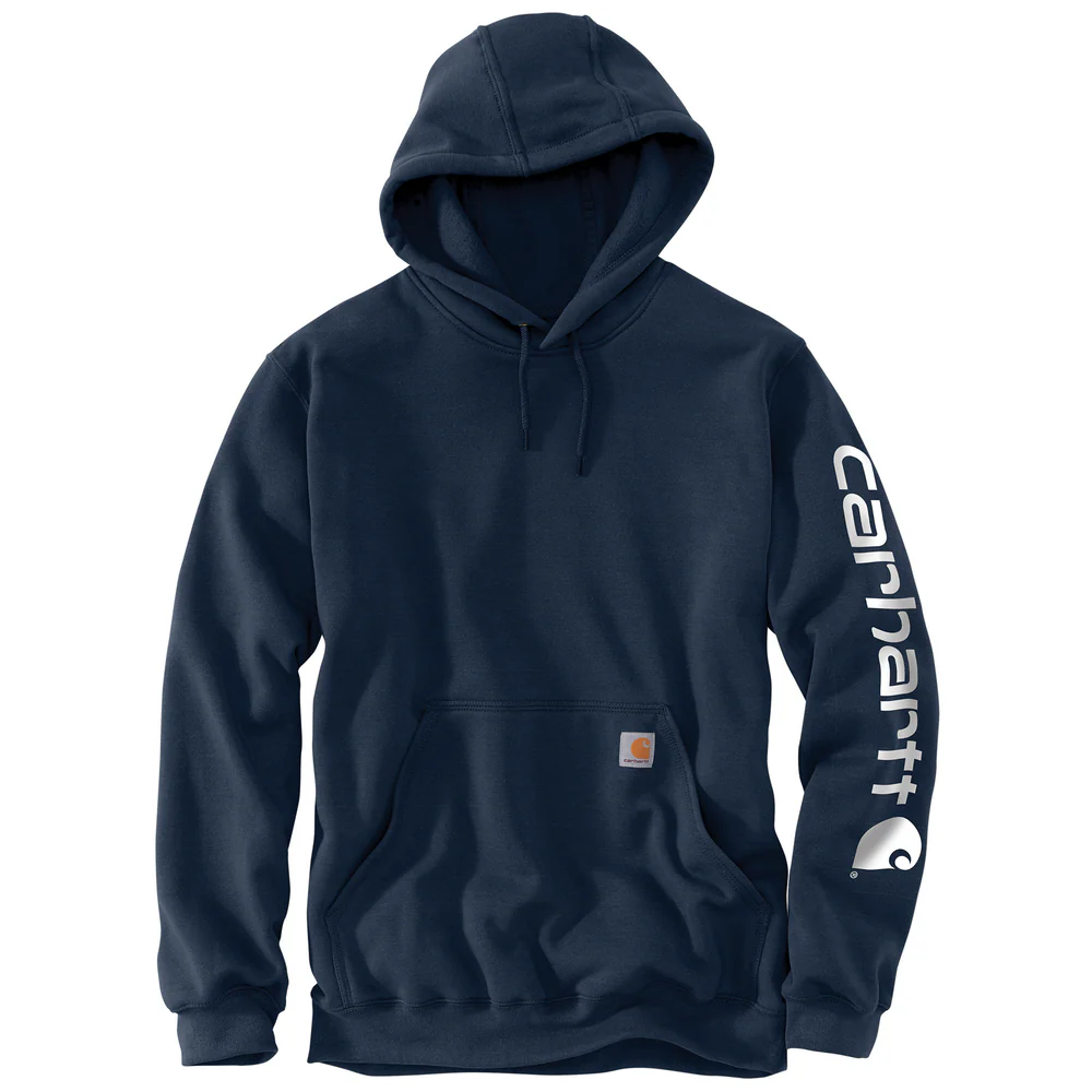 MIDWEIGHT SIGNATURE SLEEVE LOGO HOODED SWEATSHIRT - 472-New Navy | Carhartt K288 - Image 2