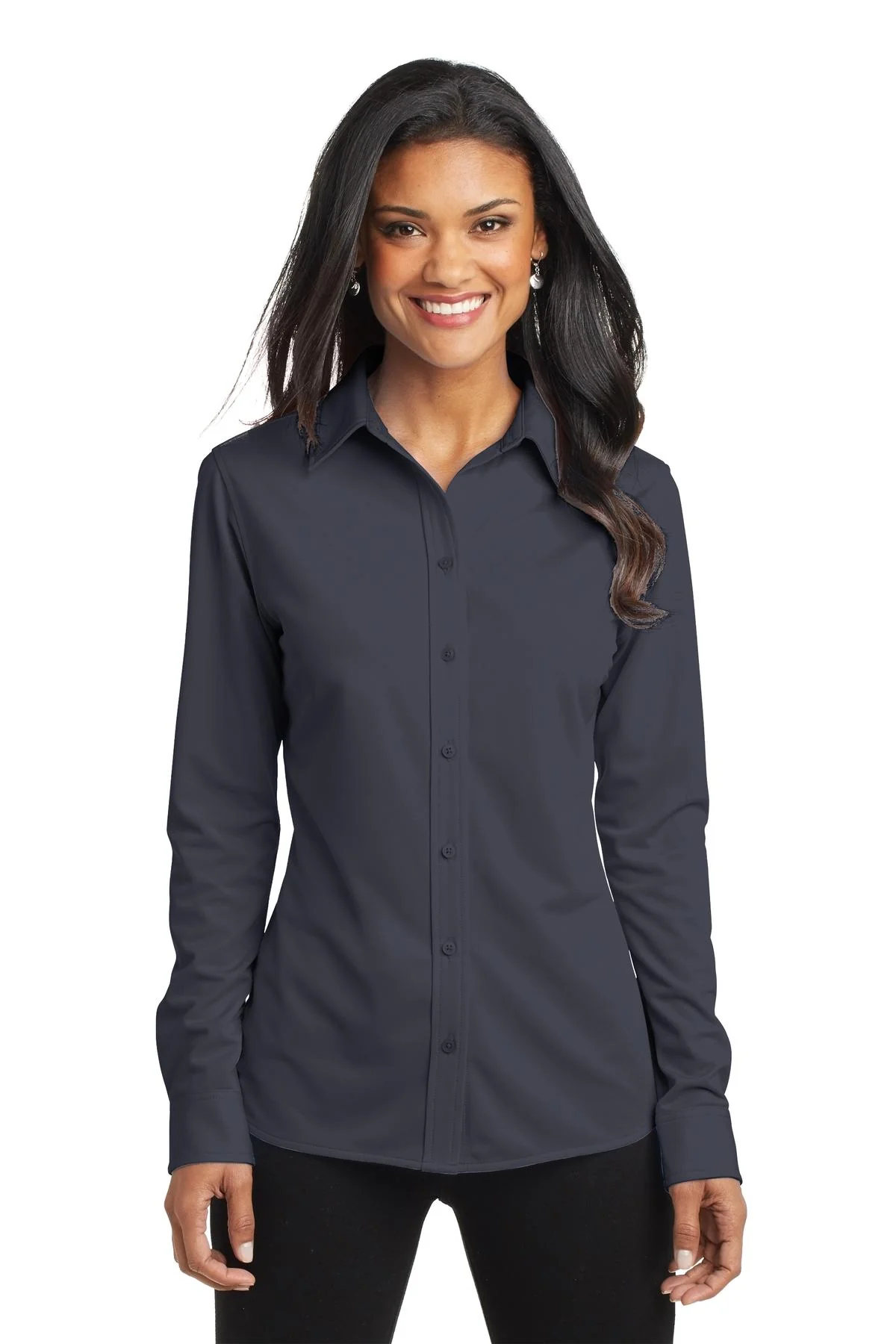 Port Authority Ladies Dimension Knit Dress Shirt - Battleship Grey | L570