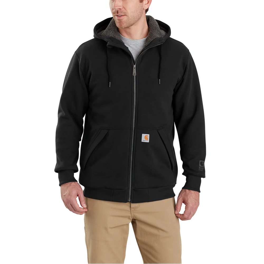 RAIN DEFENDER ROCKLAND SHERPA LINED HOODED SWEATSHIRT - 001-Black | Carhartt 103308 - Image 2