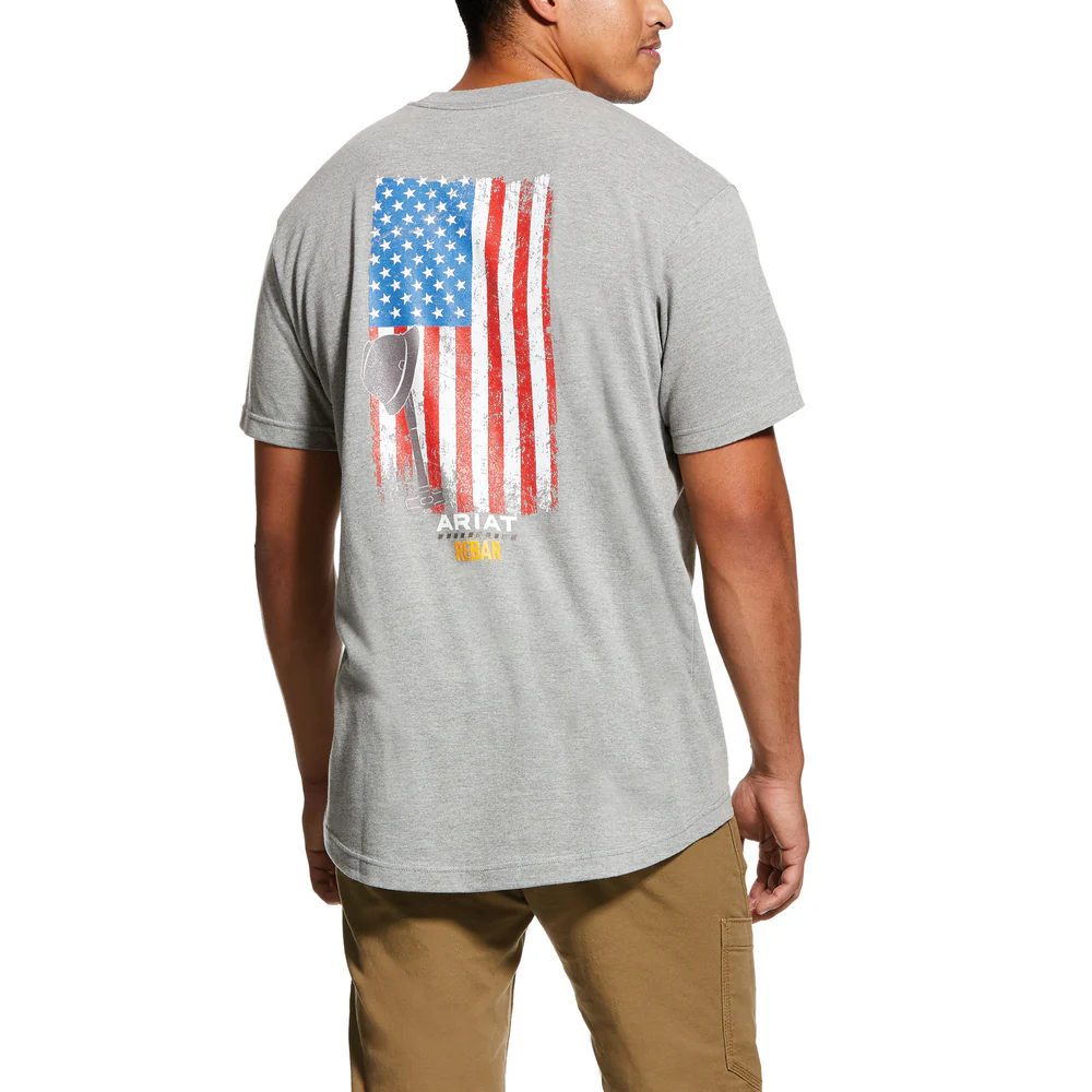 REBAR COTTON STRONG AMERICAN GRIT GRAPHIC SHORT SLEEVE SHIRT - 011-Heather Grey | Ariat 10030328 - Image 2