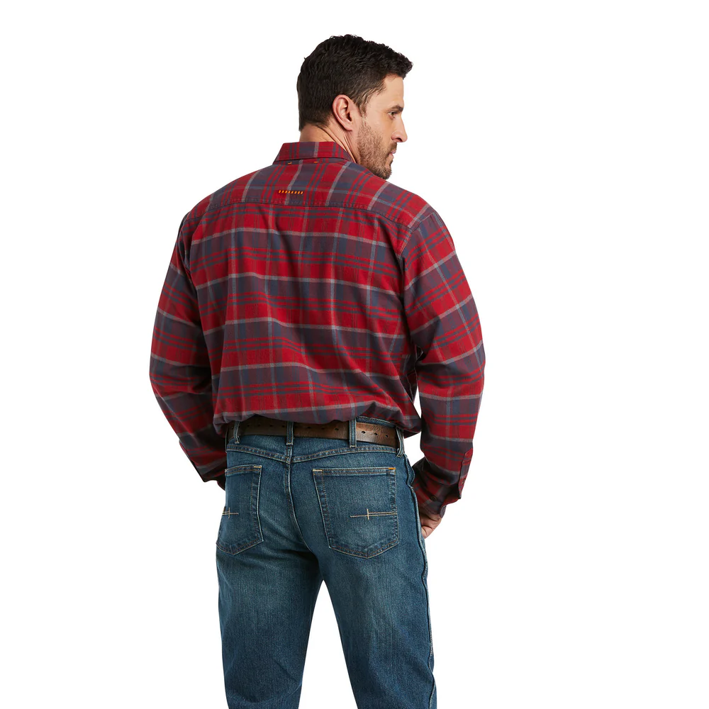 REBAR FLANNEL DURASTRETCH LONG-SLEEVE WORK SHIRT - 600-Red | Ariat 10037410 - Image 2