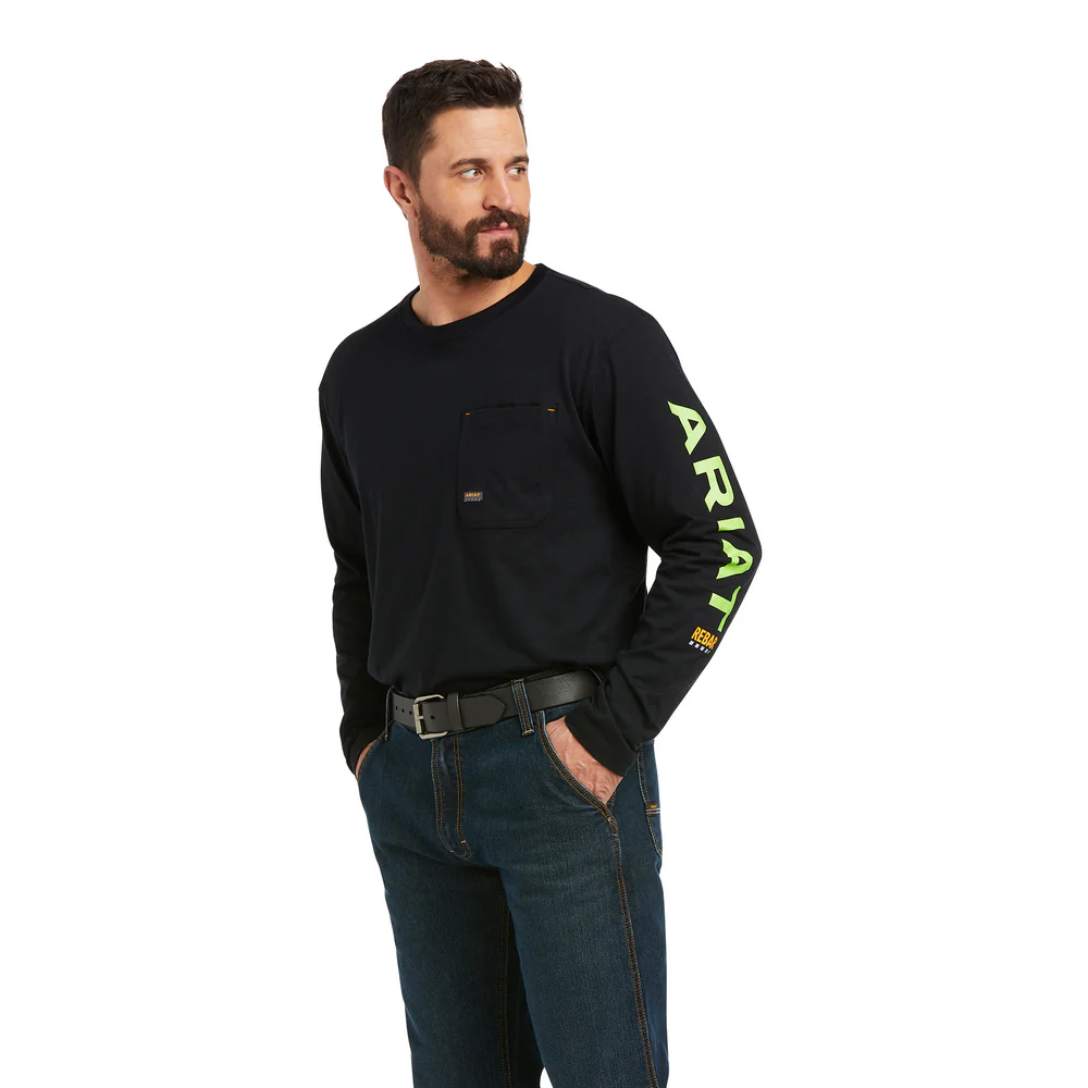 REBAR WORKMAN LOGO LONG-SLEEVE T-SHIRT - 001-Black | Ariat 10037405