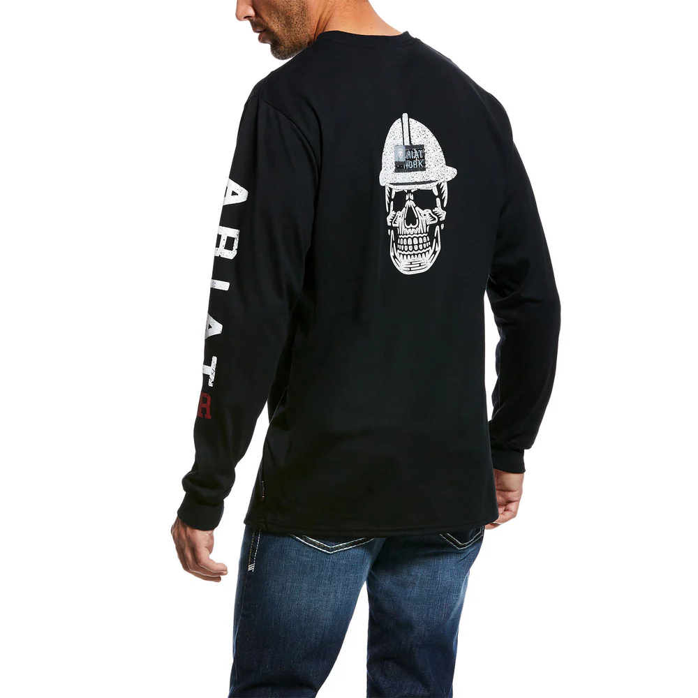 RUFFNECK SKULL LOGO LONG SLEEVE FR T-SHIRT - 001-Black | Ariat 10026434 - Image 2