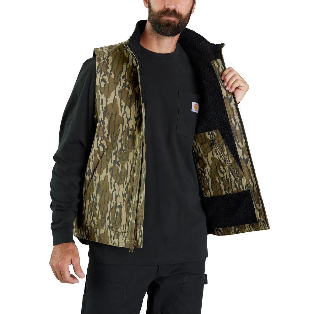 Rugged Flex® Duck Loose Fit Sherpa-Lined Camo Mock-Neck Vest - G47-Mossy Oak Bottomland Camo | Carhartt 106099 - Image 2