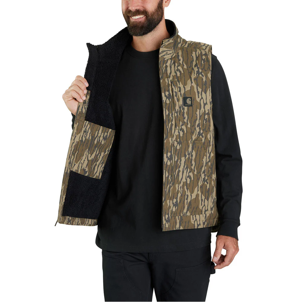 Rugged Flex® Duck Loose Fit Sherpa-Lined Camo Mock-Neck Vest - G47-Mossy Oak Bottomland Camo | Carhartt 106099 - Image 3