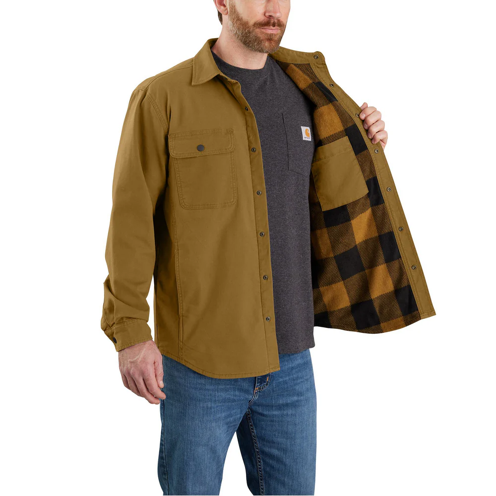 Rugged Flex Relaxed Fit Canvas Fleece-Lined Shirt Jac - B33-Oak Brown | Carhartt 105419