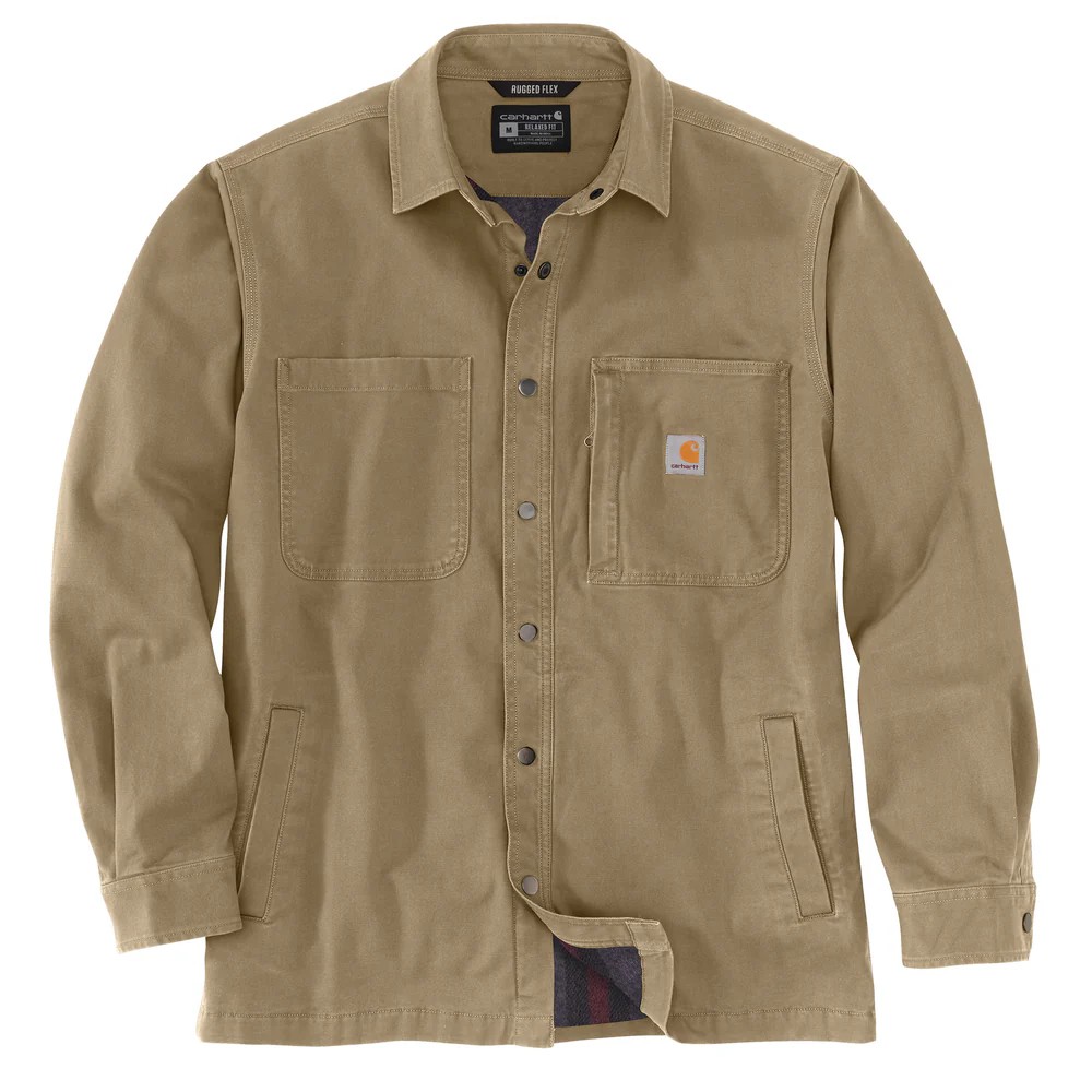 Rugged Flex Relaxed Fit Canvas Fleece-Lined Snap-Front Shirt Jac - DKH-Dark Khaki | Carhartt 105532