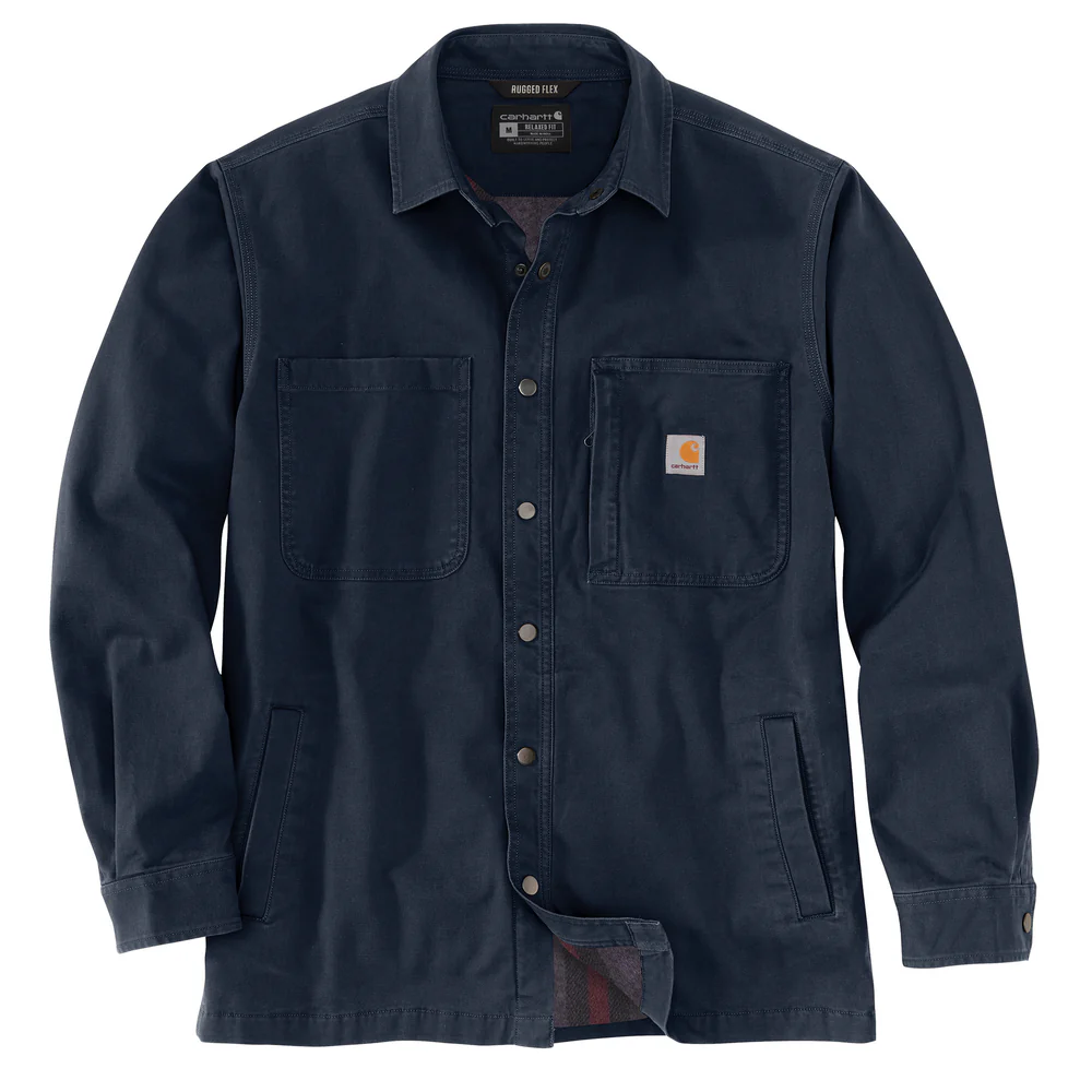 Rugged Flex Relaxed Fit Canvas Fleece-Lined Snap-Front Shirt Jac - I26-Navy | Carhartt 105532