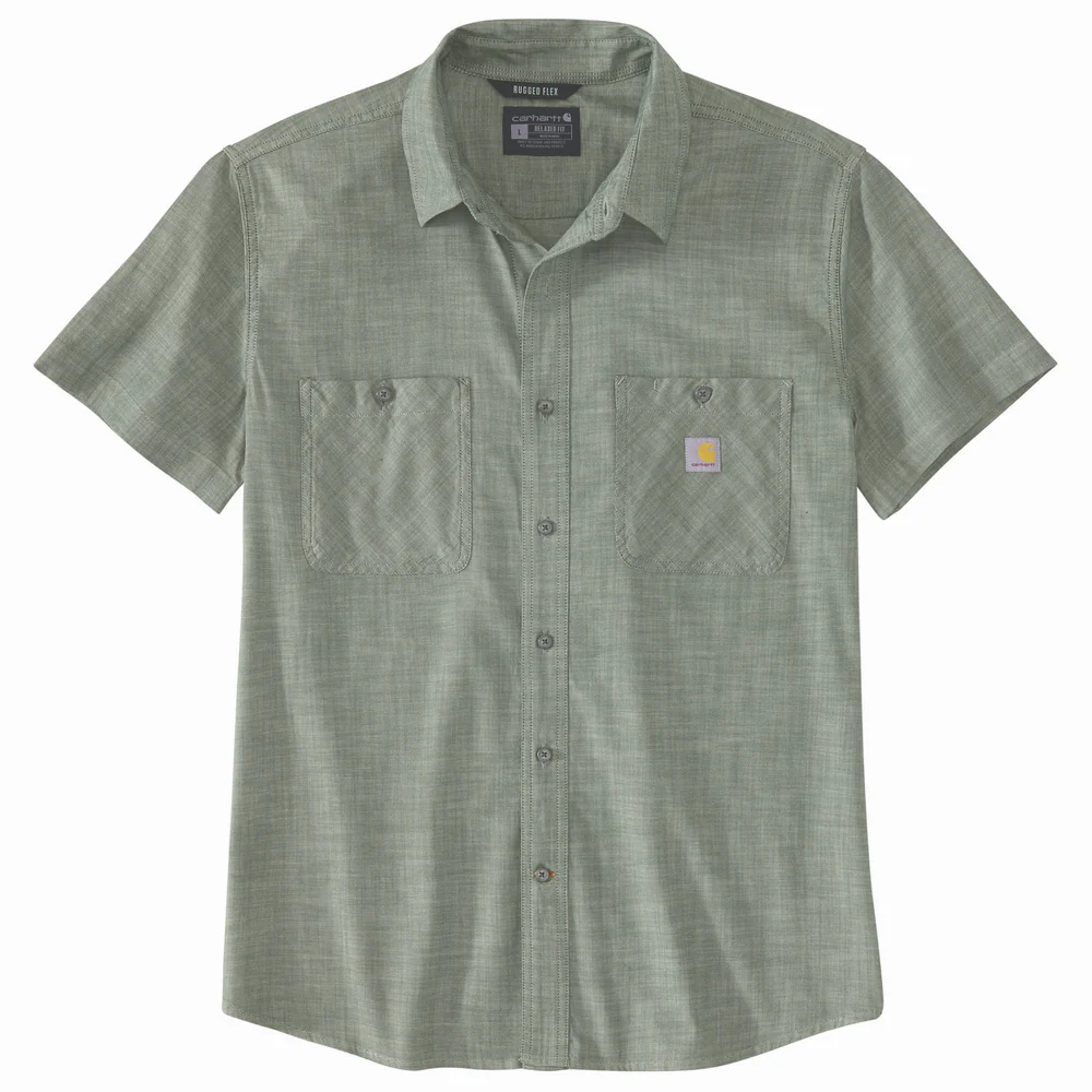 Rugged Flex Relaxed Fit Lightweight Short-Sleeve Plaid Shirt - GL0-Forestry Green Cross Weave | Carhartt 106745 - Image 3