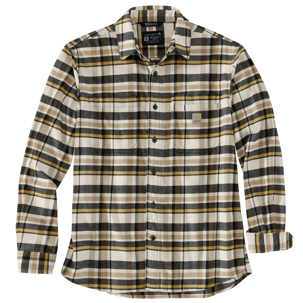 Rugged Flex Relaxed Fit Midweight Flannel Long-Sleeve Plaid Shirt - W03-Malt | Carhartt 106352