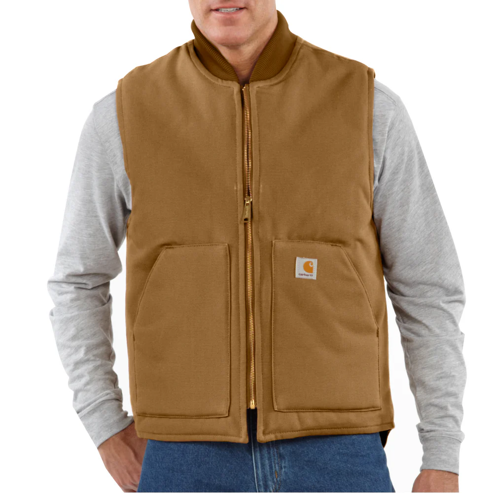 V01 Relaxed Fit Firm Duck Insulated Rib Collar Vest - BRN-Carhartt Brown | Carhartt 106676 - Image 3
